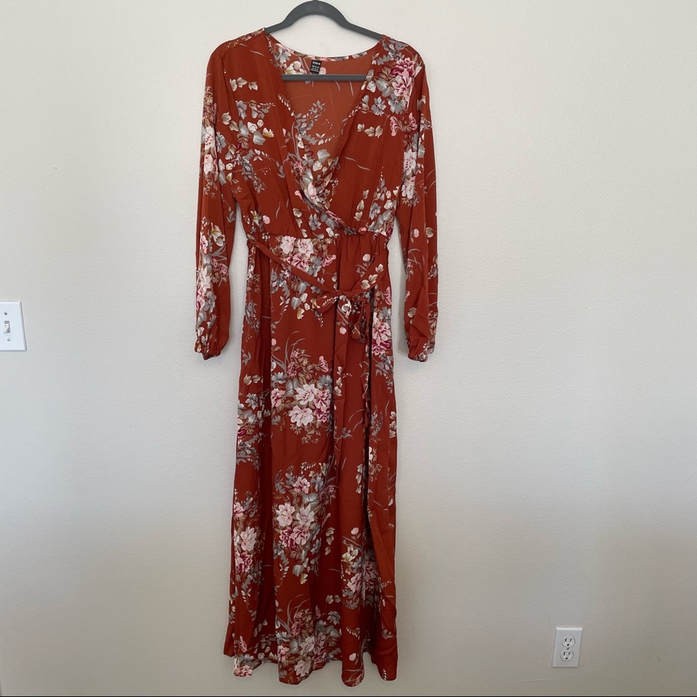 SHEIN Rust Floral Maxi Wrap Dress